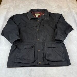 Eddie Bauer Mens L G Black Barn Coat Plaid Lined Outdoor‎ Jacket
